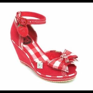 Miss L Fire Red Gingham Montgomery Wedges